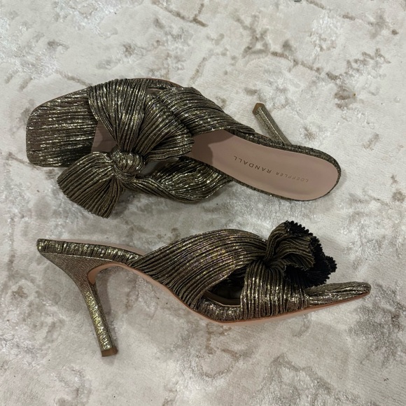 Loeffler Randall Claudia Gold Bow Heeled Sandals - Picture 5 of 7